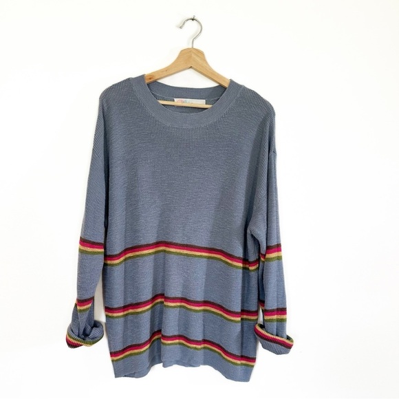 Free People FP Beach Mariner Knit Sweater Womens XS Blue Striped Slouchy - Picture 1 of 7